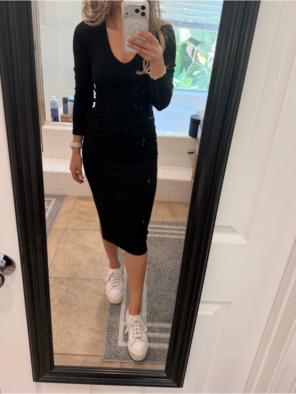Michael Stars Classic Black Long-Sleeve Midi Dress